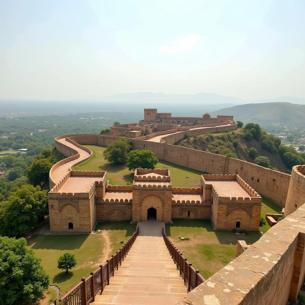 Rohtas Fort, a UNESCO World Heritage site, located near Sohawa, Pakistan. This image shows the grandeur and architectural brilliance of the fort.