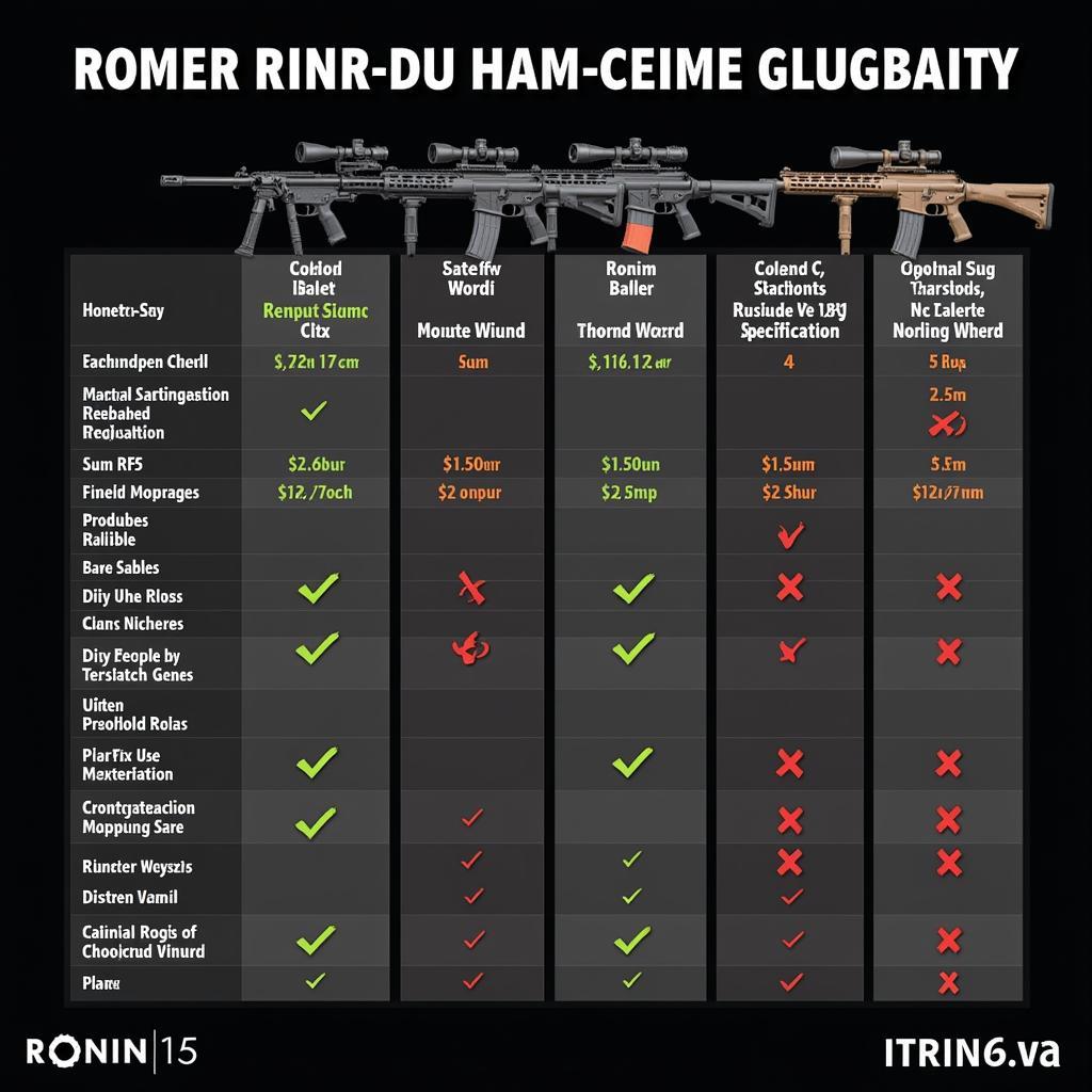 Comparison chart of Ronin R15 and its competitors