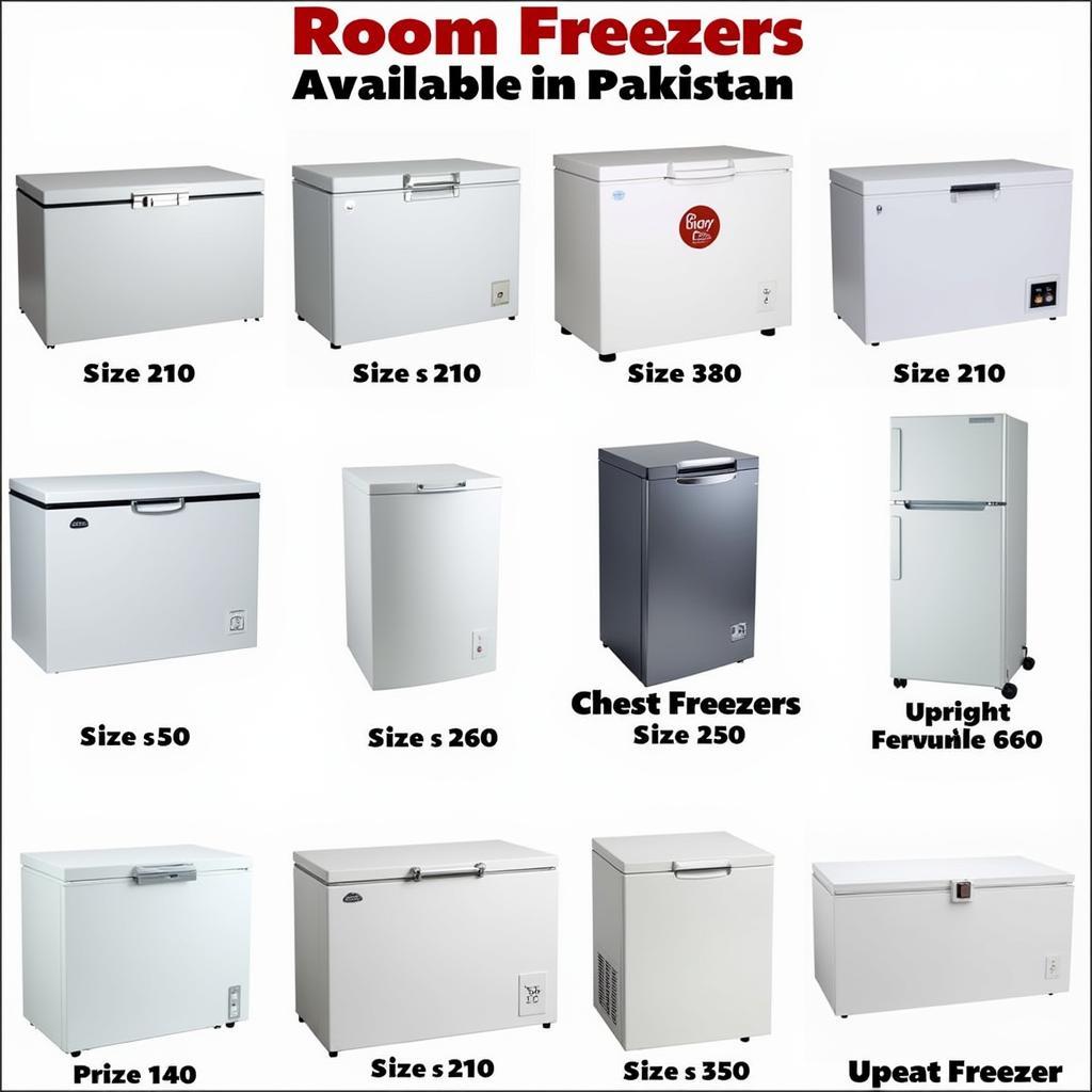 Room freezer prices in Pakistan, displaying various models and sizes.