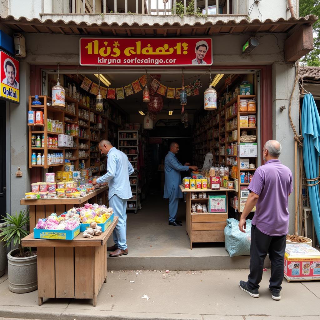 A bustling kiryana store in a Pakistani neighborhood showcasing the common sole proprietorship business model.