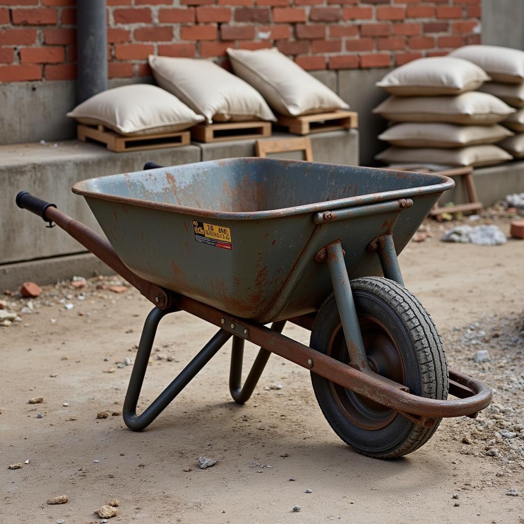 Heavy-duty steel wheelbarrow for construction