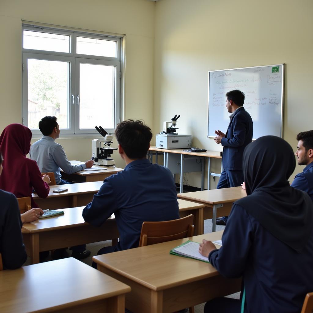 Students attending a lab technician class in Pakistan