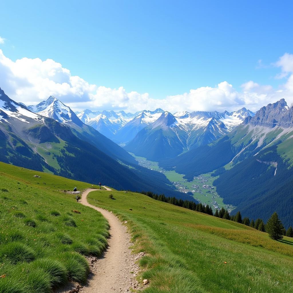 Scenic view of the Swiss Alps mountain range from a hiking trail