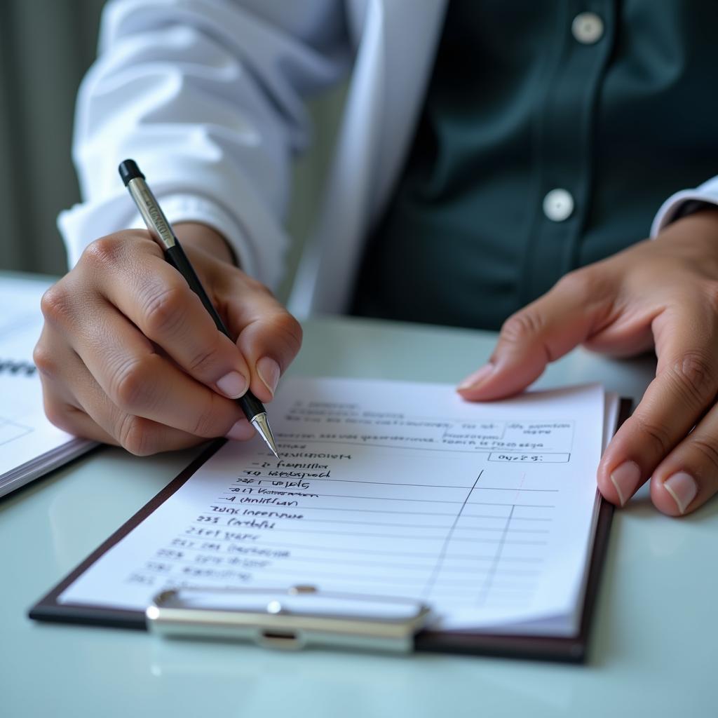 Doctor writing a Tamiflu prescription in Pakistan