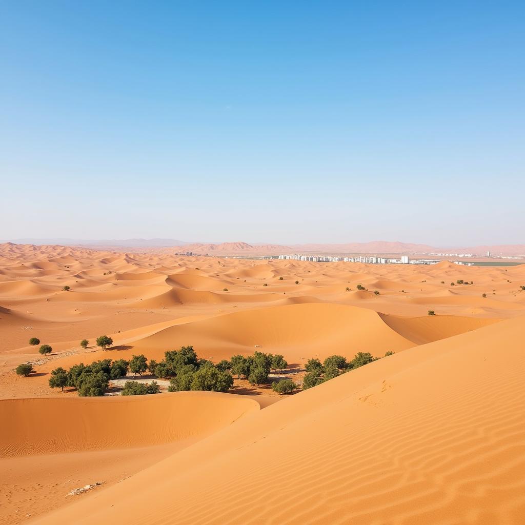 Vast expanse of the Thar Desert with sand dunes and sparse vegetation