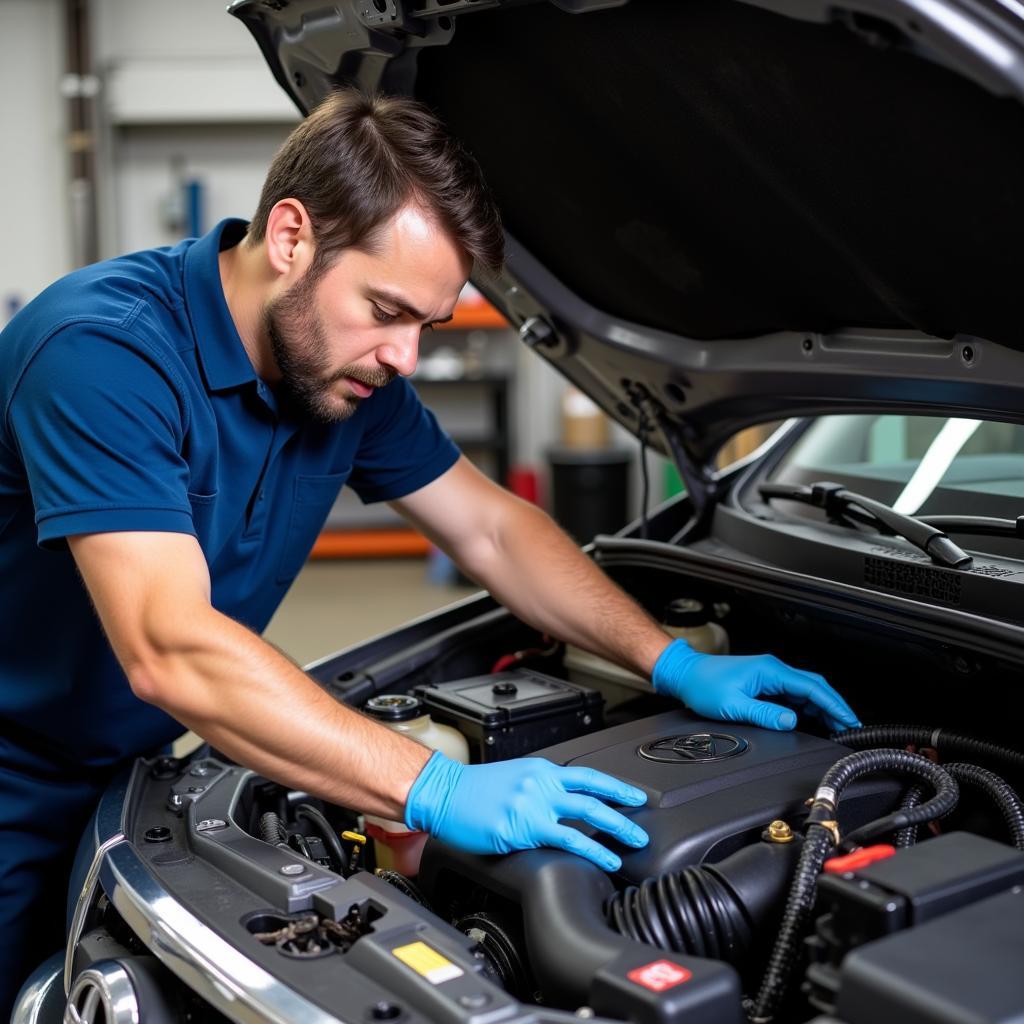 Inspecting the Engine of a Toyota Single Cabin Pickup