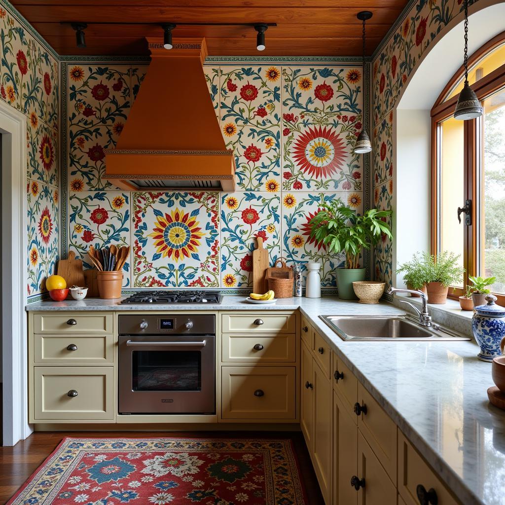 Traditional Floral Wall Tiles in a Pakistani Kitchen