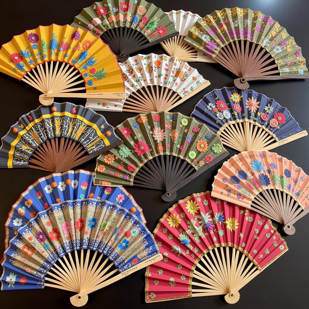 Traditional Pakistani Hand Fans Depicting Various Designs and Materials