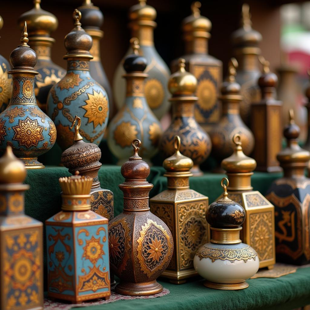 Traditional Perfume Bottles in Pakistan Displayed in a Market