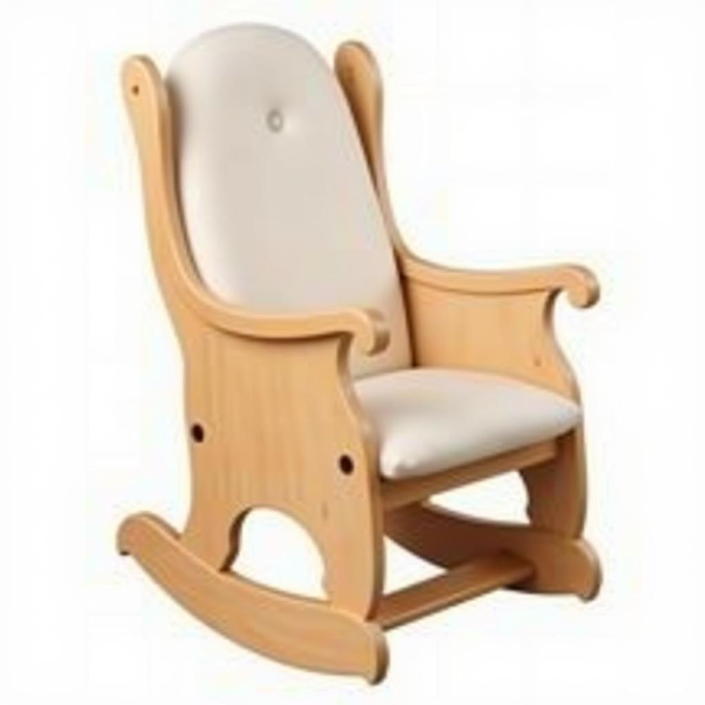 Traditional wooden baby rocking chair with padded seat.