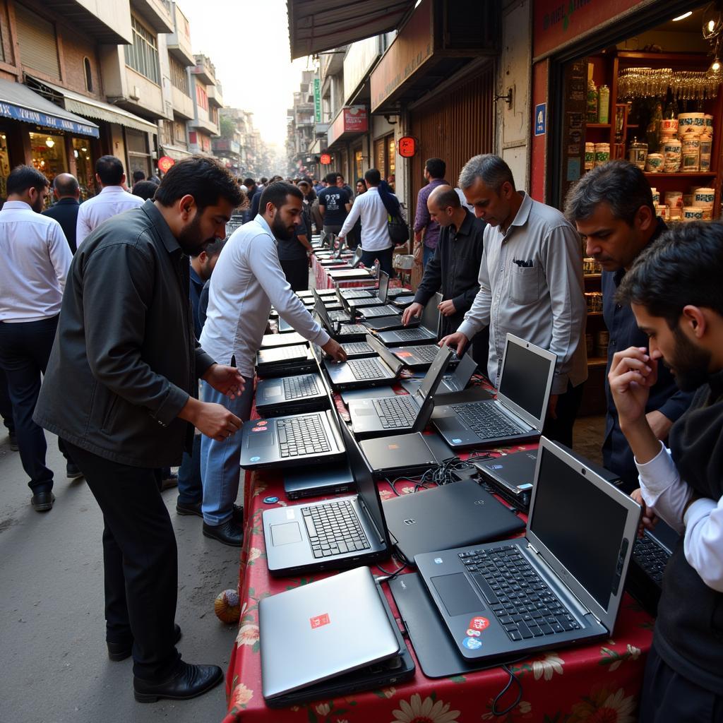 Used laptops for sale in a Pakistani market