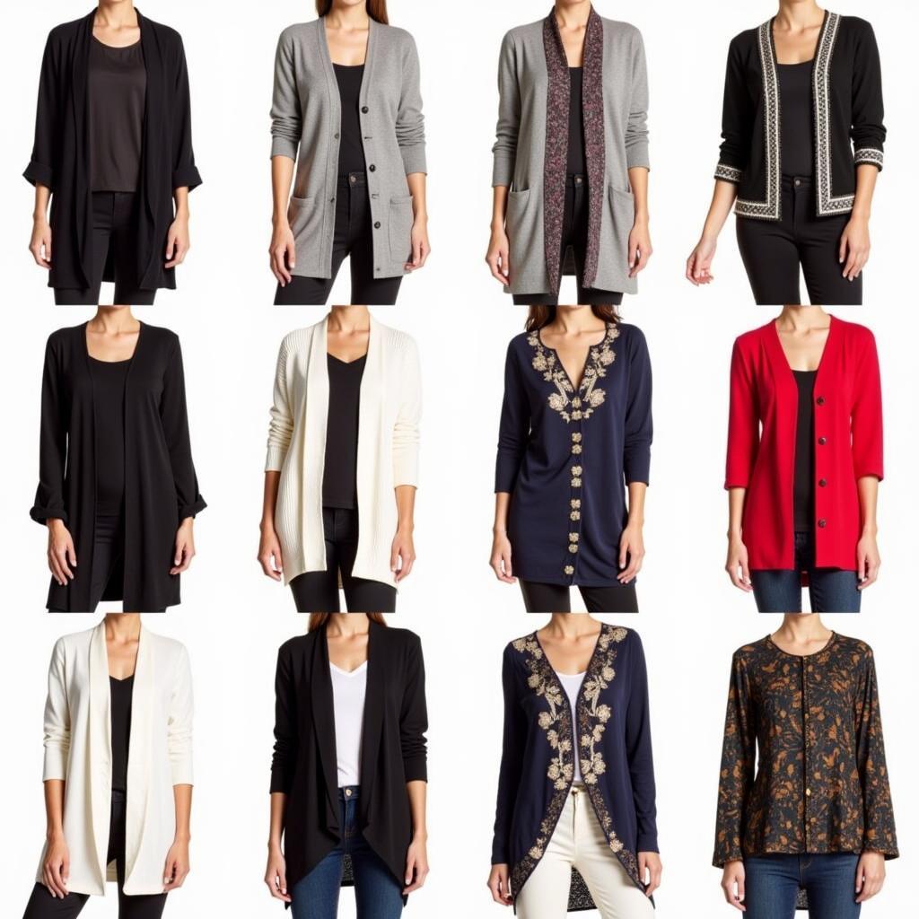 A collection of cardigans showcasing different designs and materials in Pakistan