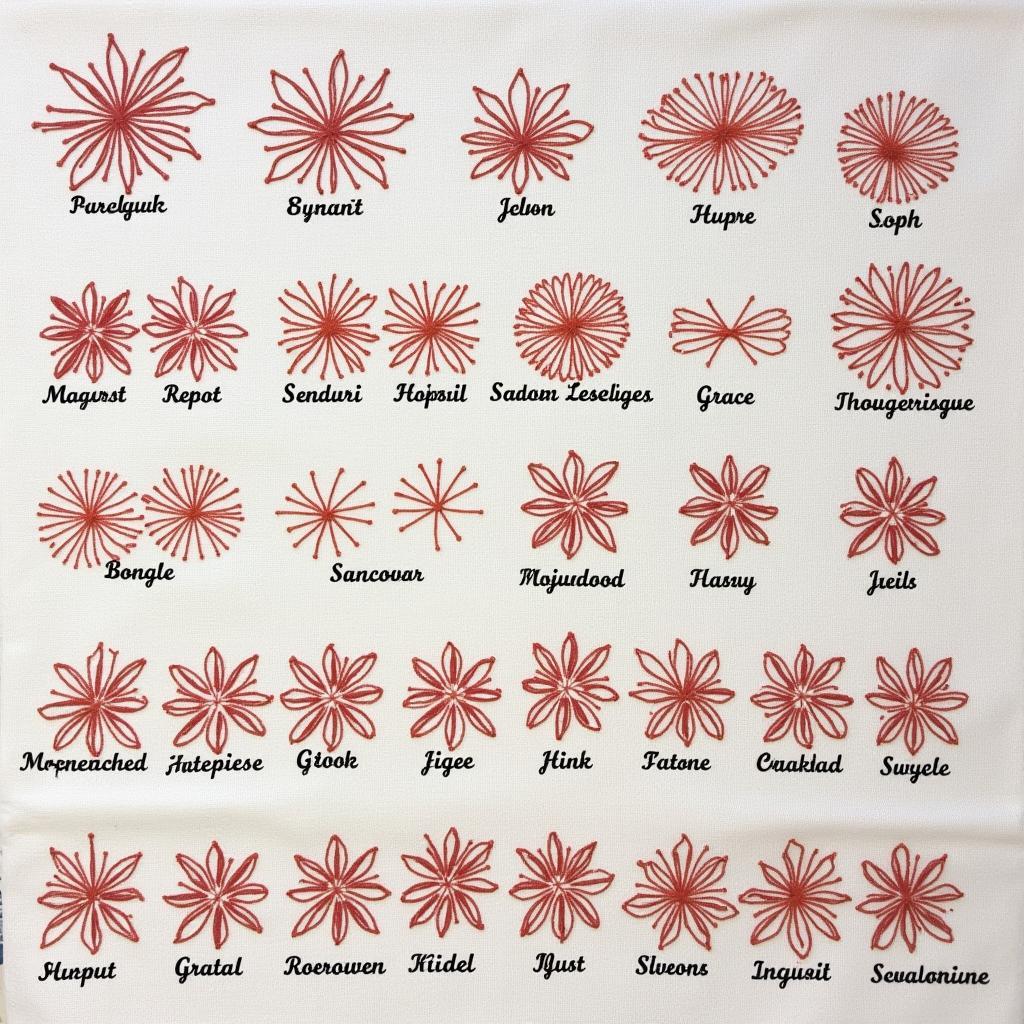 Different types of Chikankari stitches illustrated on fabric samples