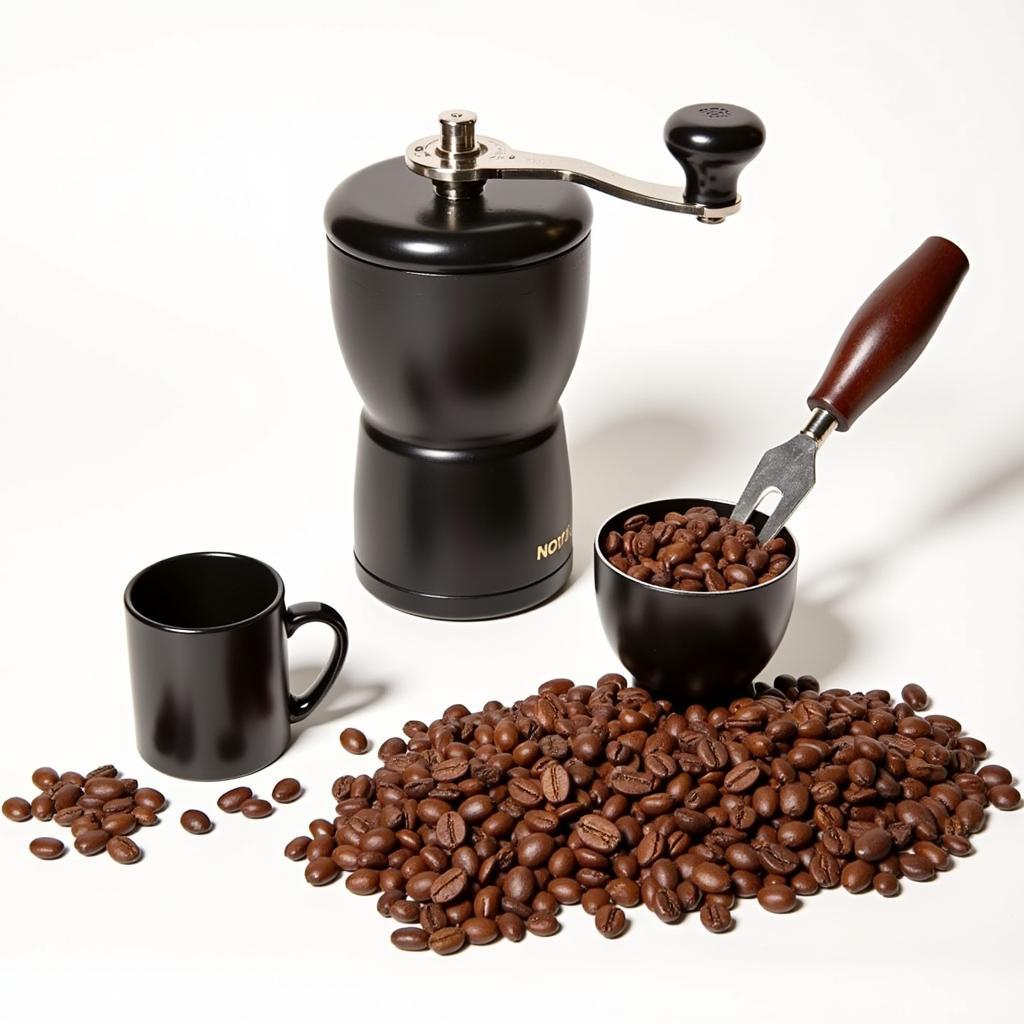 Various coffee beans and grinding equipment