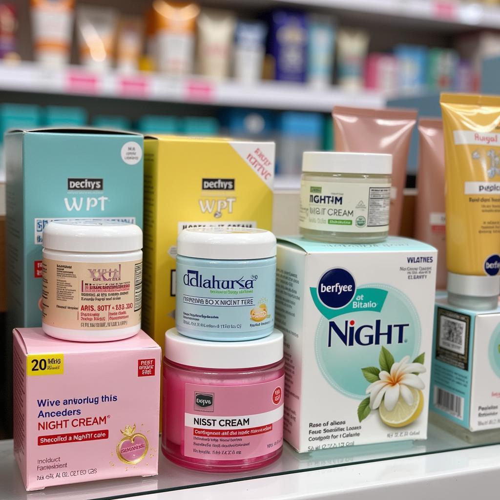 Different Night Creams on a Shelf