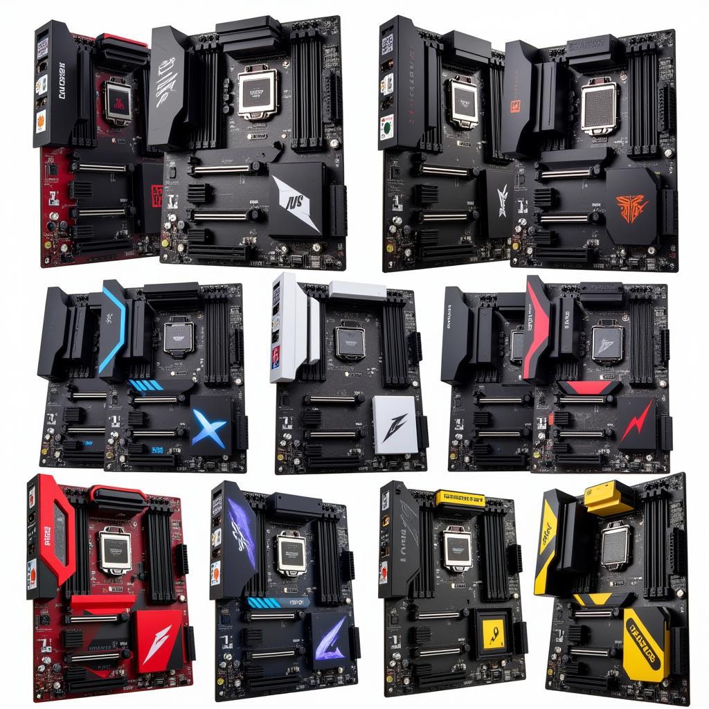 Different X570 motherboard models displayed side by side