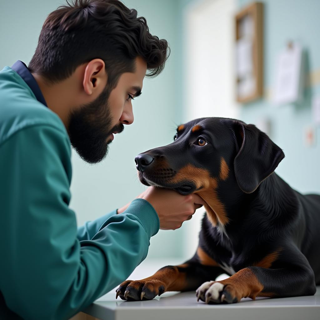 Veterinarian Examining a Dog in Pakistan for Bravecto Suitability