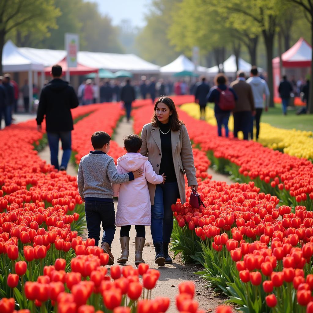 Visitors Enjoying the Tulip Festival in Islamabad