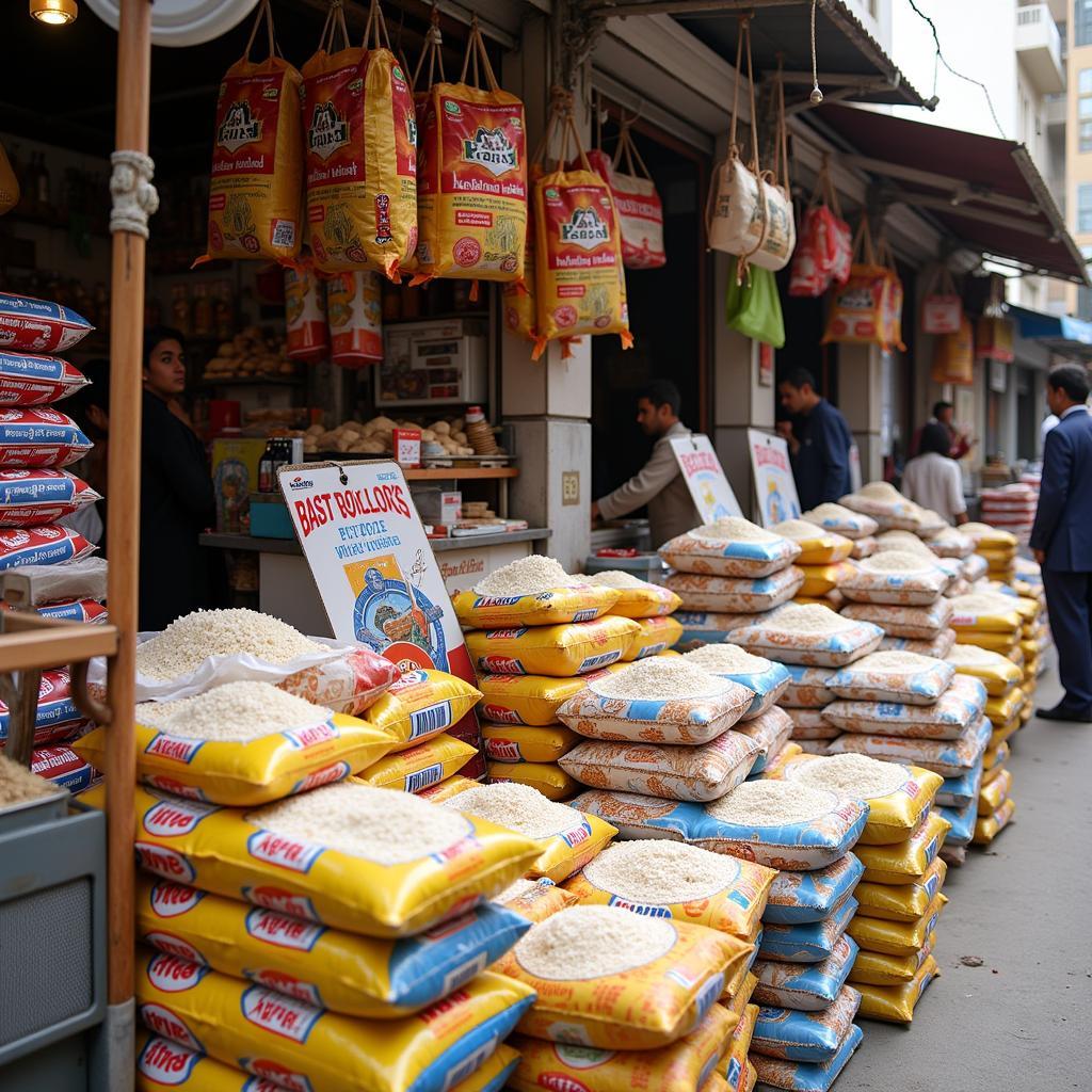 Wheat Flour Price in Pakistan: A bustling market scene showing vendors selling flour