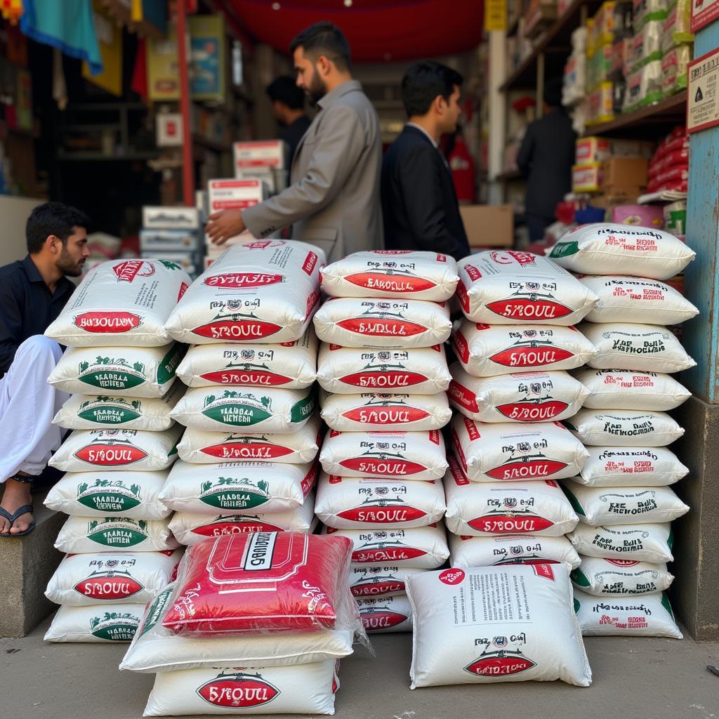 White Cement Bags in a Pakistan Market