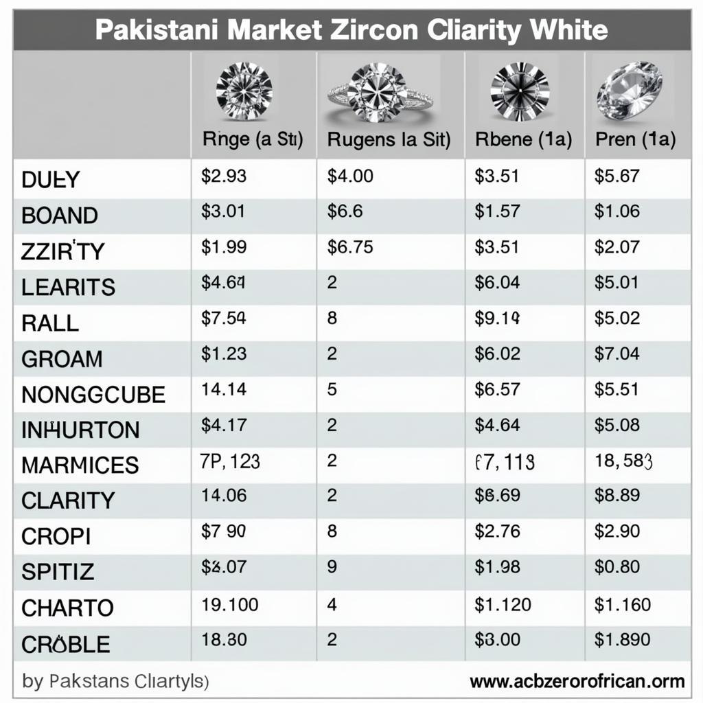 White Zircon Clarity Grades and Price Comparison