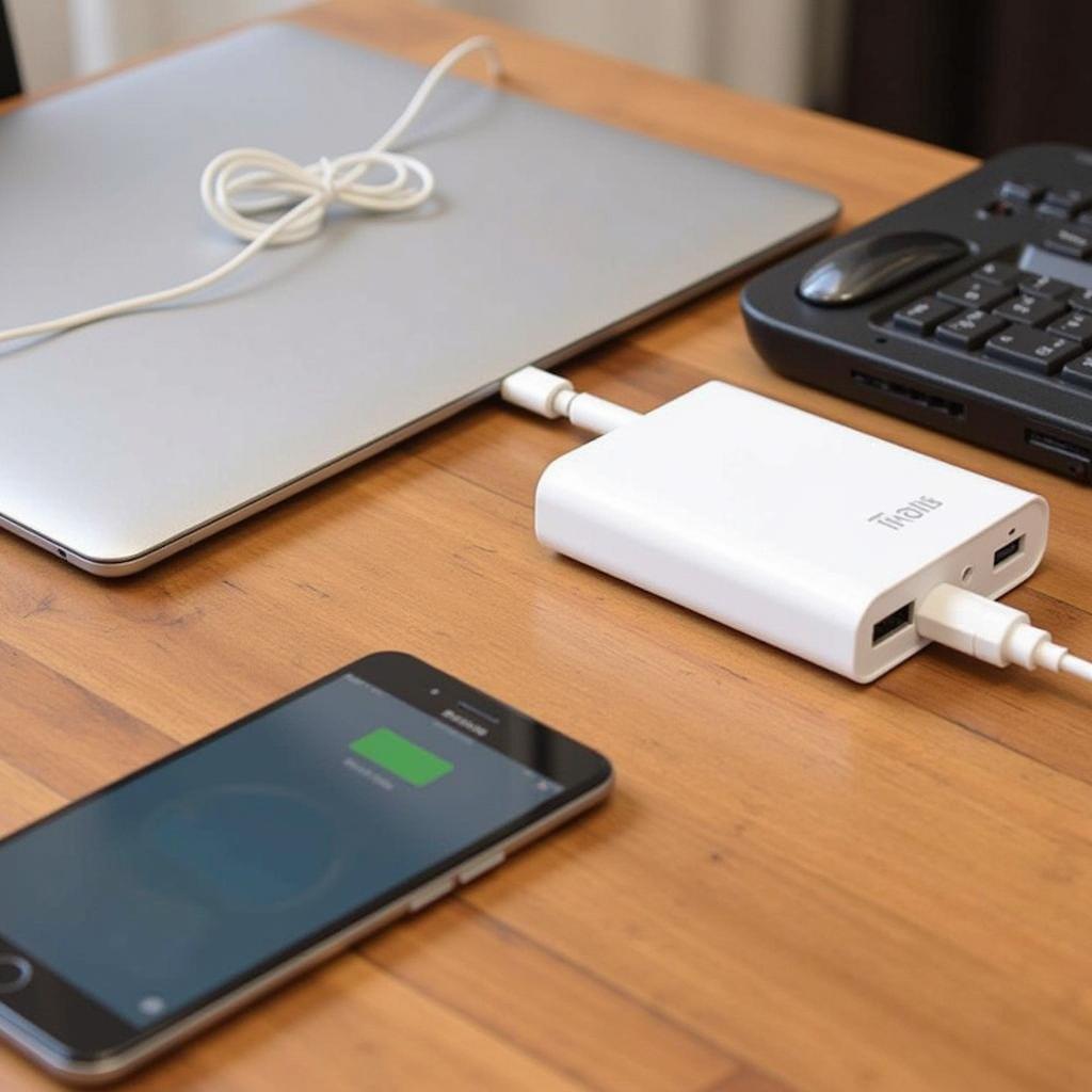 A wifi power bank charging a tablet and a smartphone simultaneously.