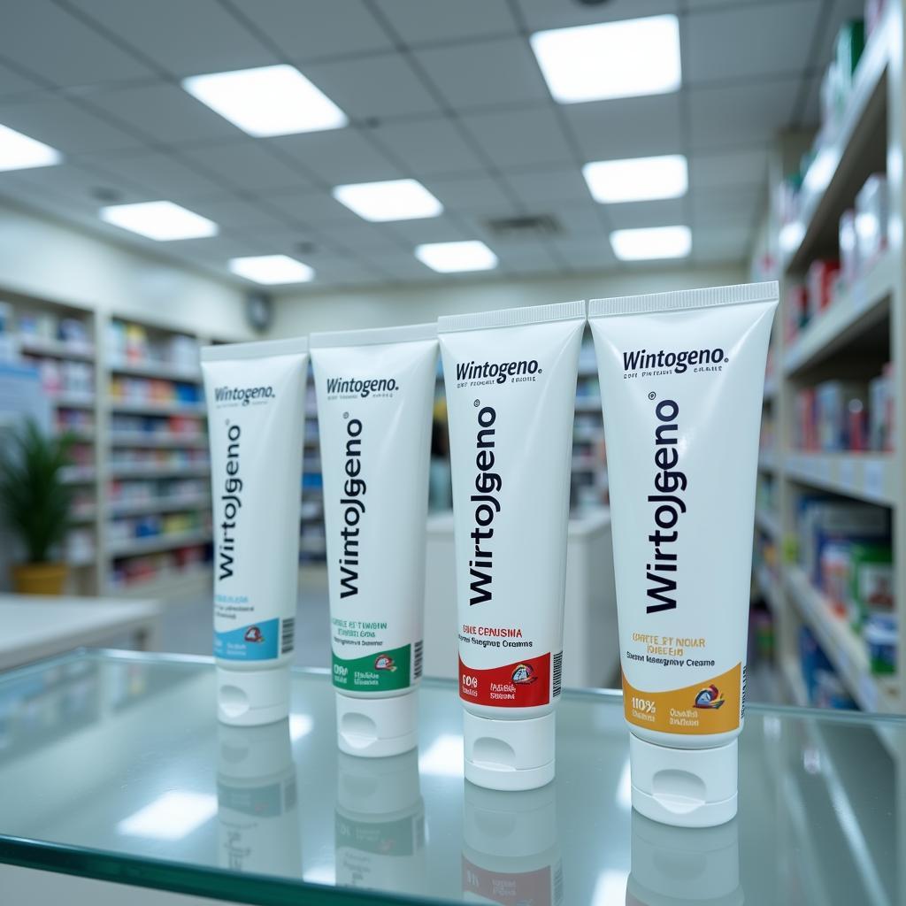 Wintogeno cream on display in a Pakistani pharmacy