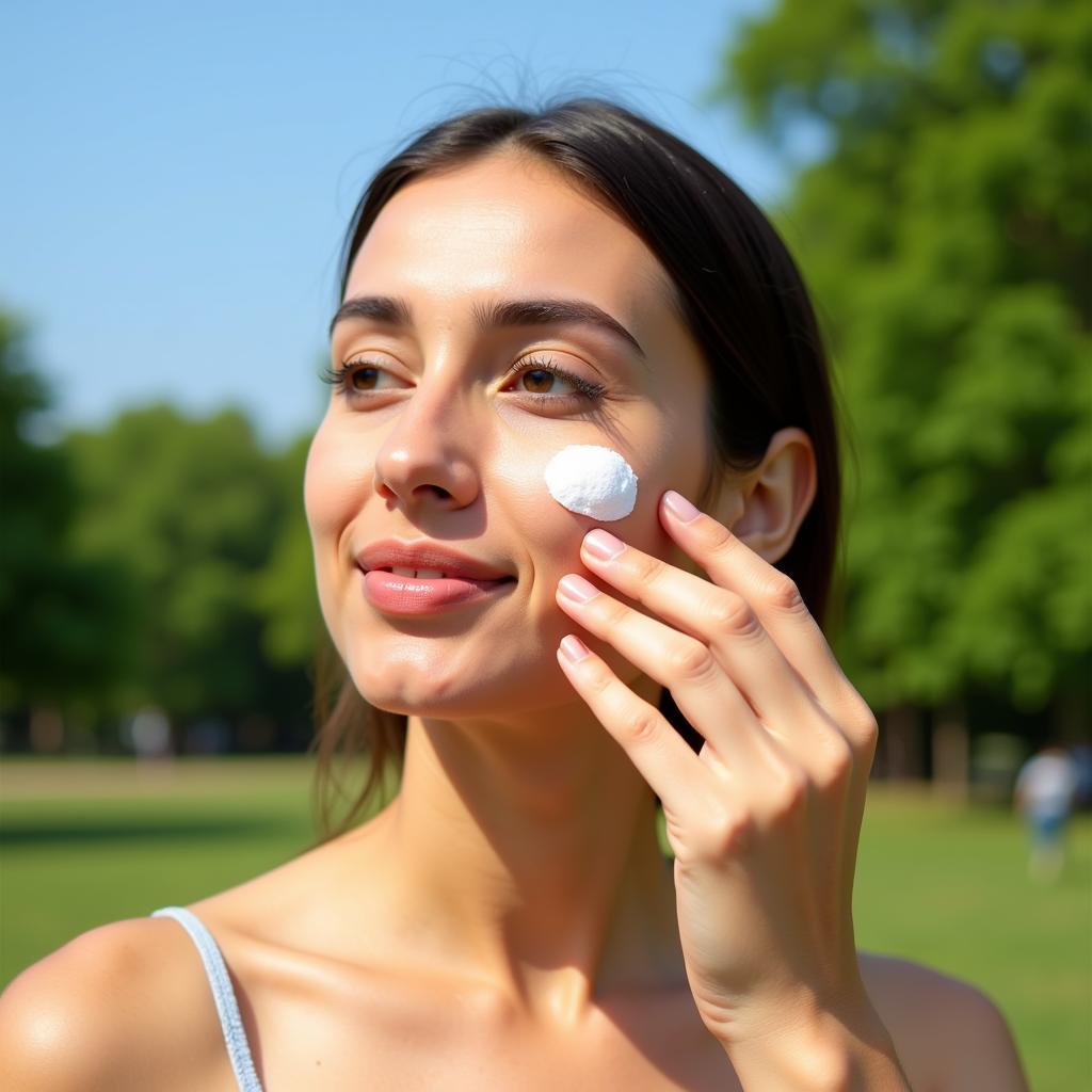 Applying Tinted Sunblock Outdoors in Pakistan