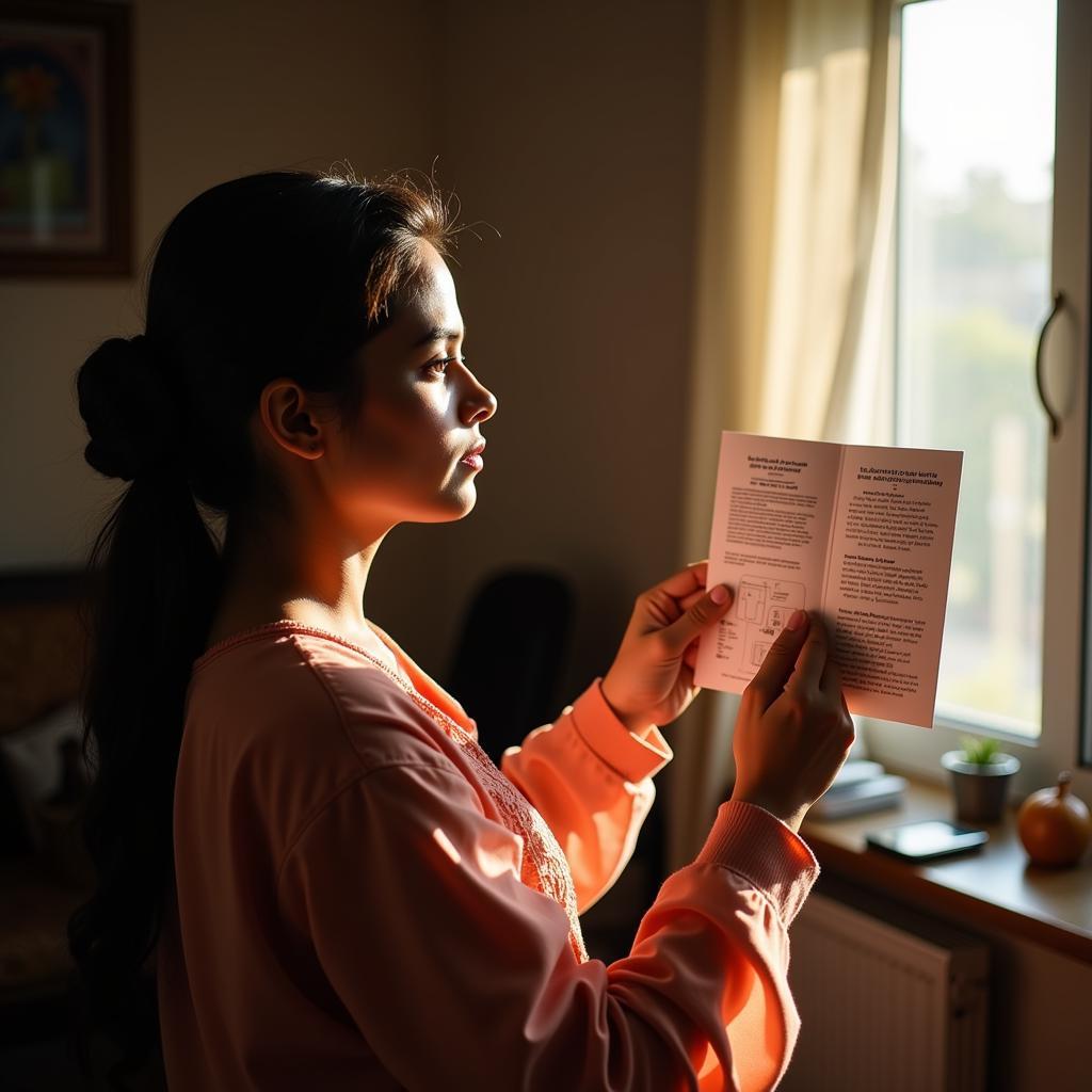 Woman Checking Ovulation Strip Result in Pakistan