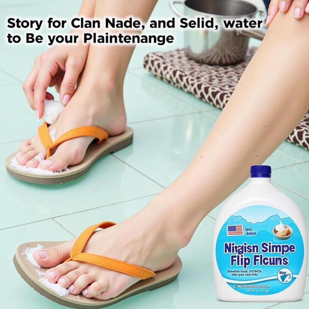 A woman cleaning her flip flops with soap and water