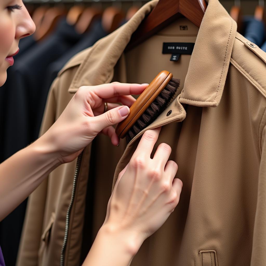 Cleaning a Suede Jacket with a Brush