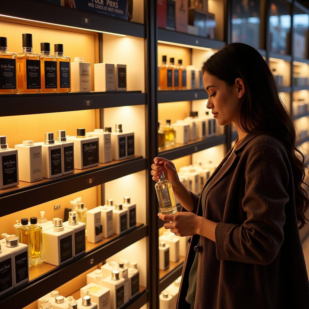 A Woman Browsing Ulric de Varens Perfumes in a Pakistani Store