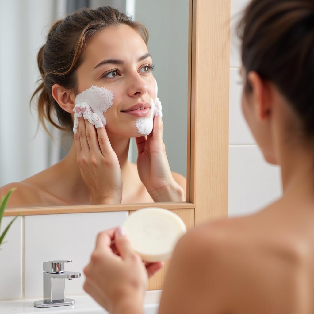 Woman using GlutaMAX soap