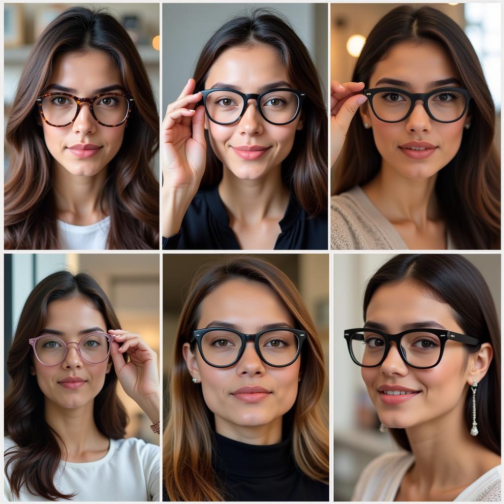 Women trying on glasses frames in Pakistan