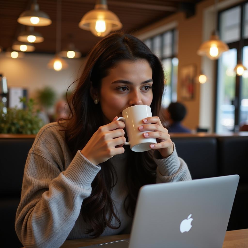 Young Pakistani enjoying black coffee in a cafe