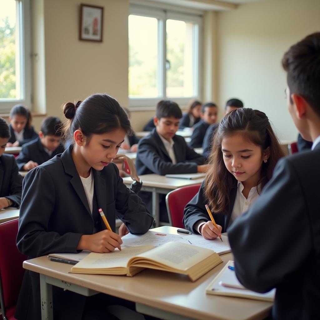 Young Pakistani students diligently studying in a classroom