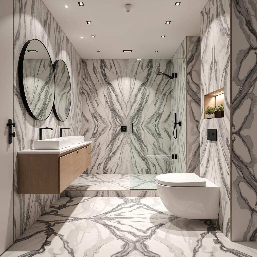 Zebra Marble Bathroom Tiles in a Pakistani Bathroom