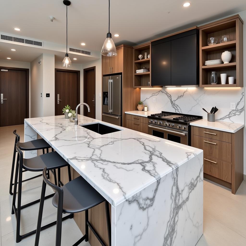 Zebra Marble Kitchen Countertop in a Pakistani Home