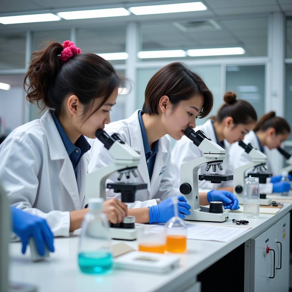 Zoology students working in a laboratory in Pakistan