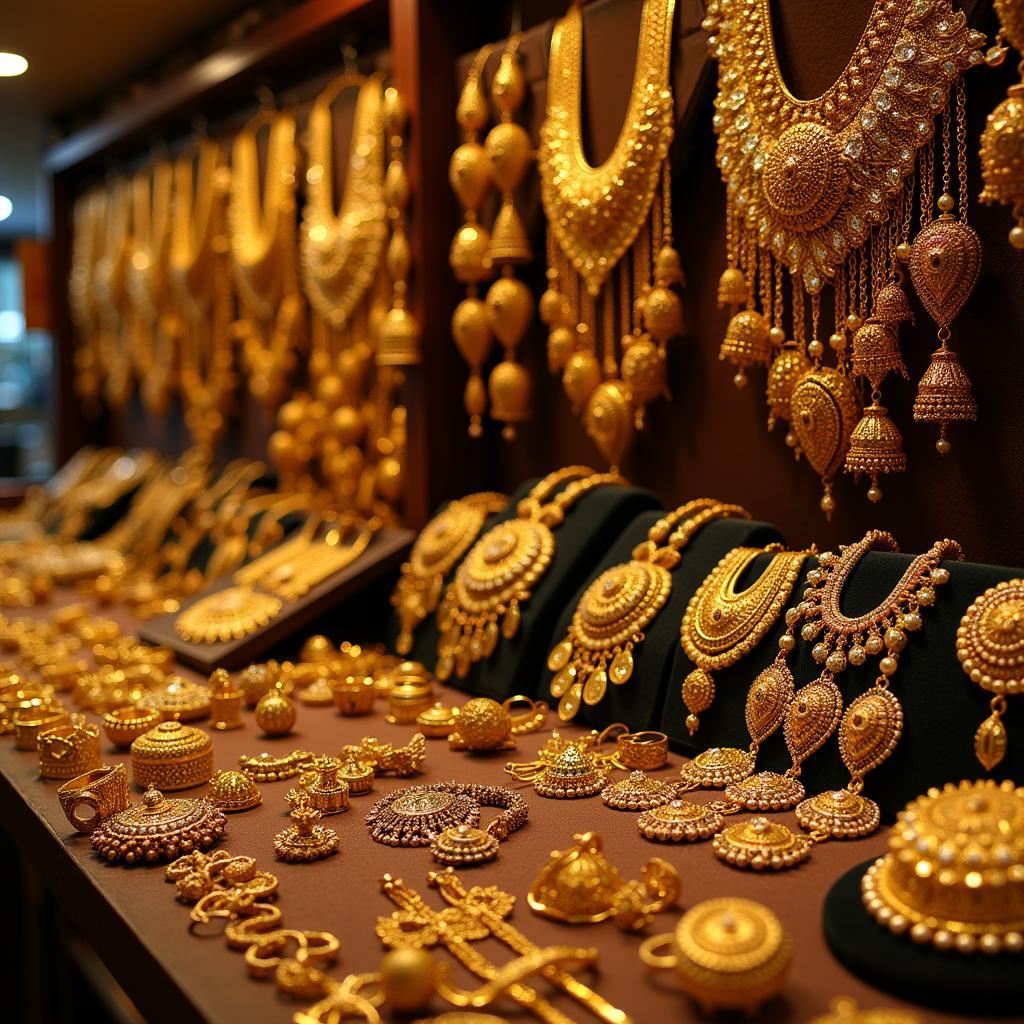 18k Gold Jewelry Displayed in a Pakistani Shop