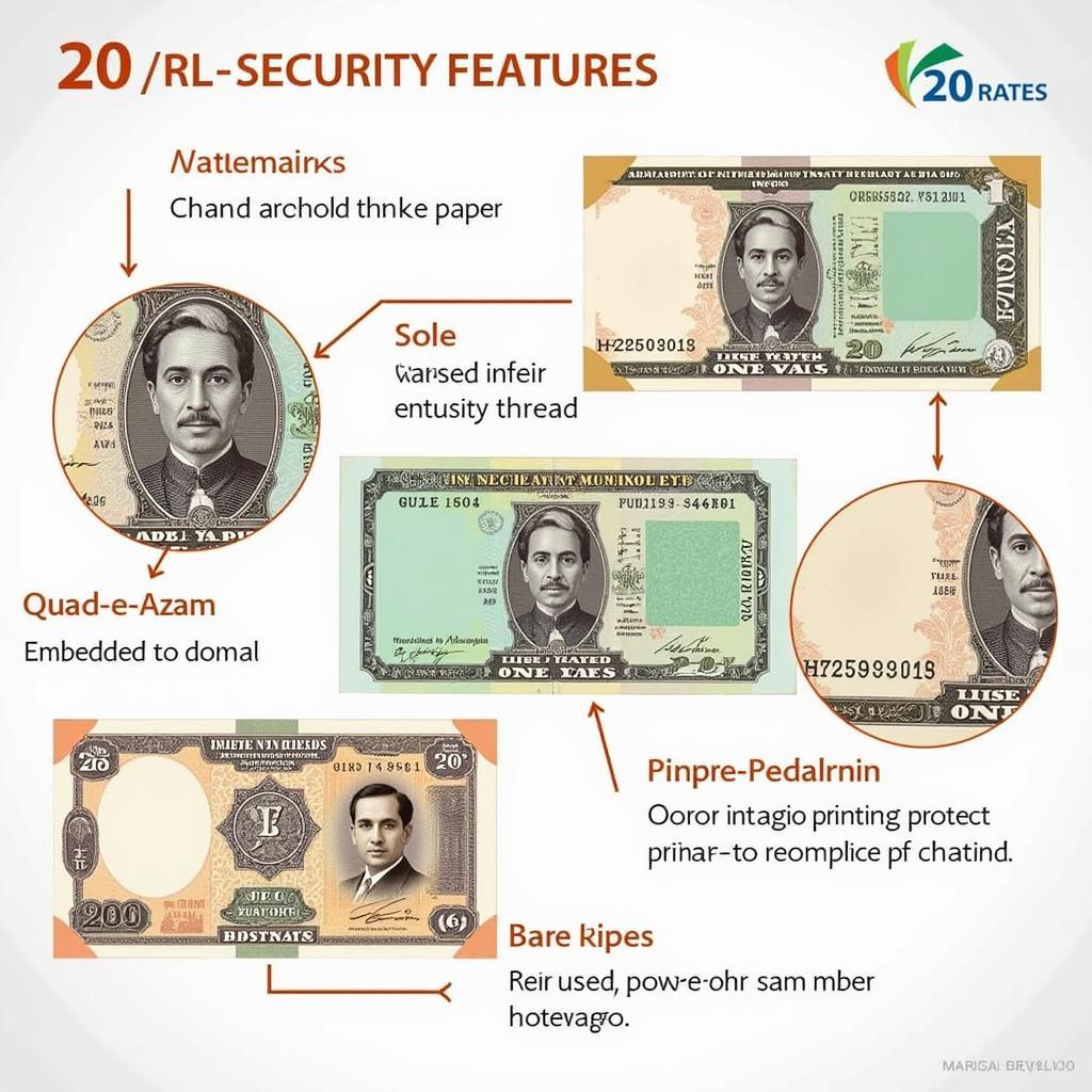 Security features of the 20 rs Pakistani banknote