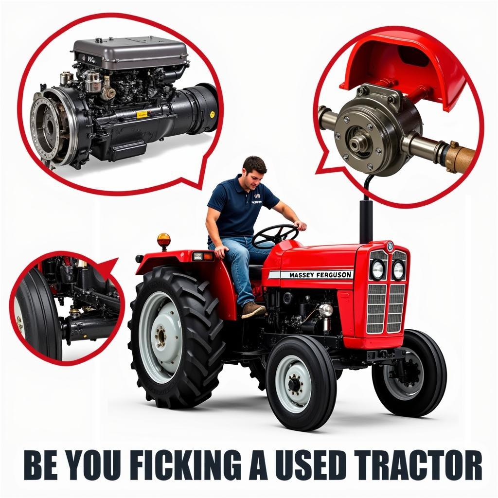 A mechanic inspecting a Massey Ferguson 385 tractor