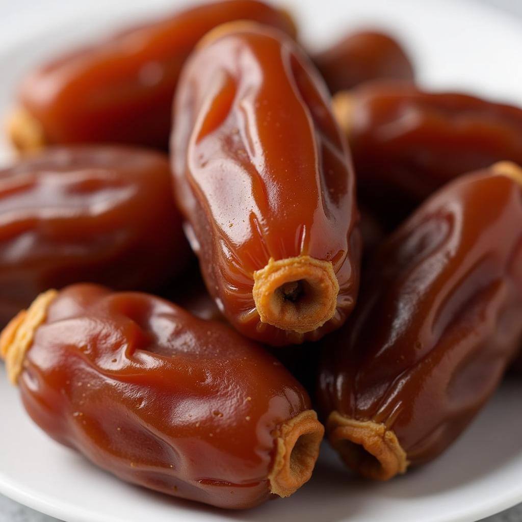 Close-up view of fresh Aseel dates showcasing their texture and color