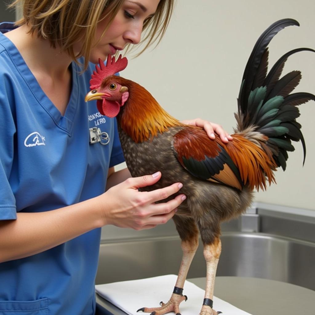 Veterinarian Examining an Aseel Rooster