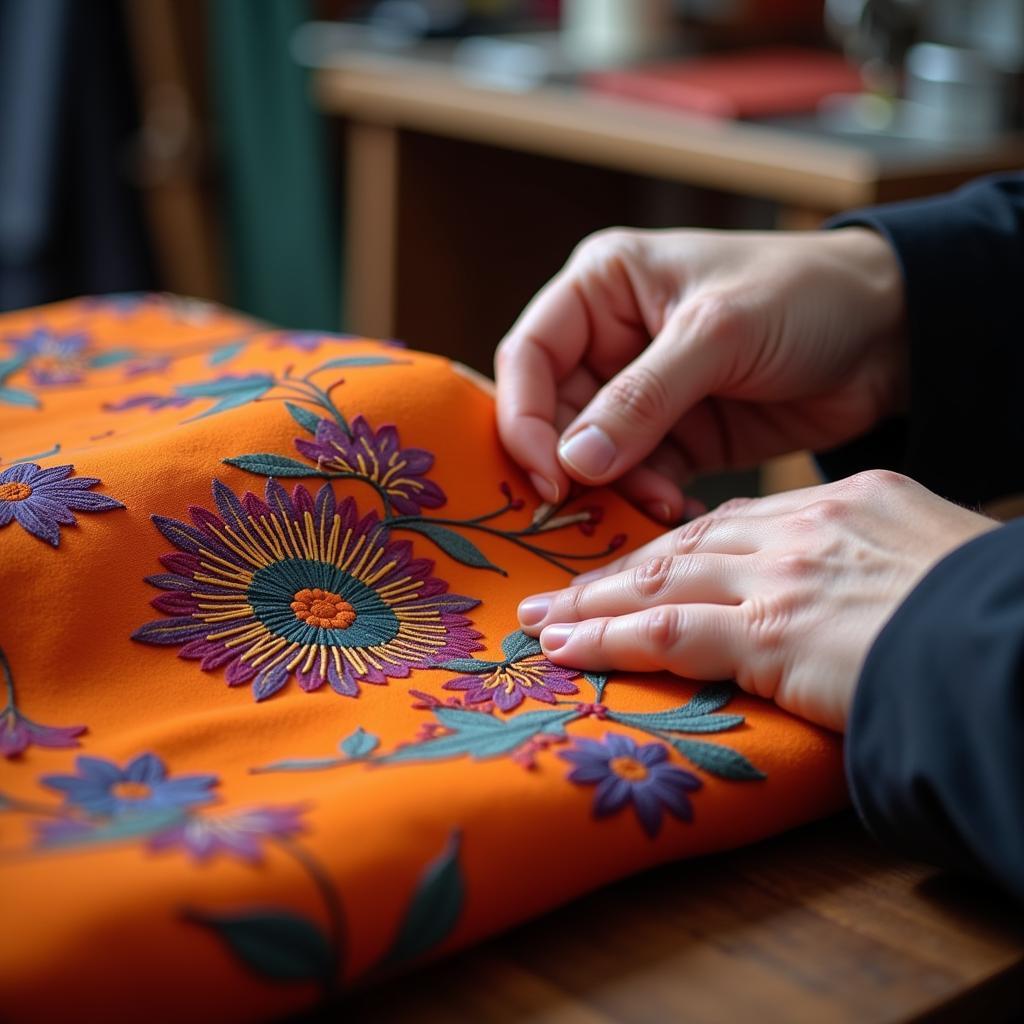 Close-up of a hand checking the quality of cut piece cloth purchased online in Pakistan