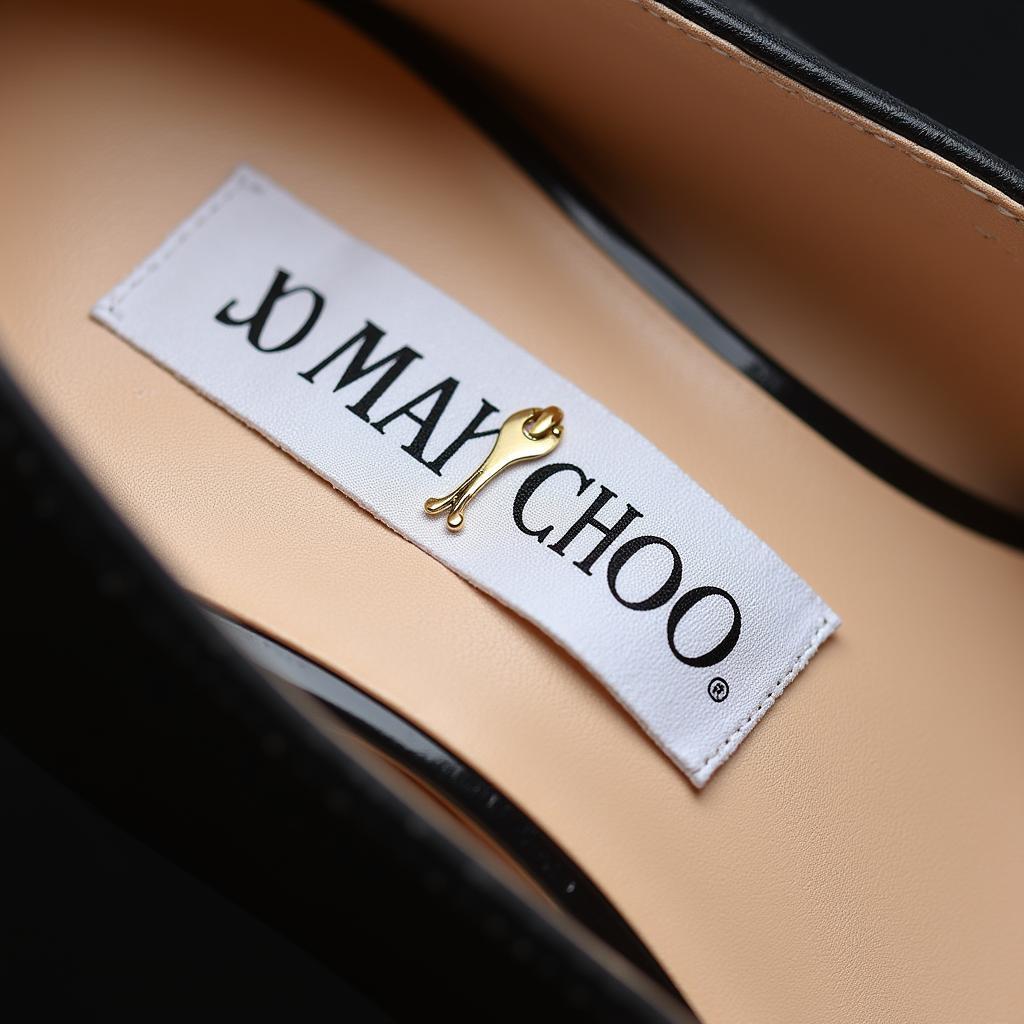 Close-up of the stitching and materials on a Jimmy Choo shoe