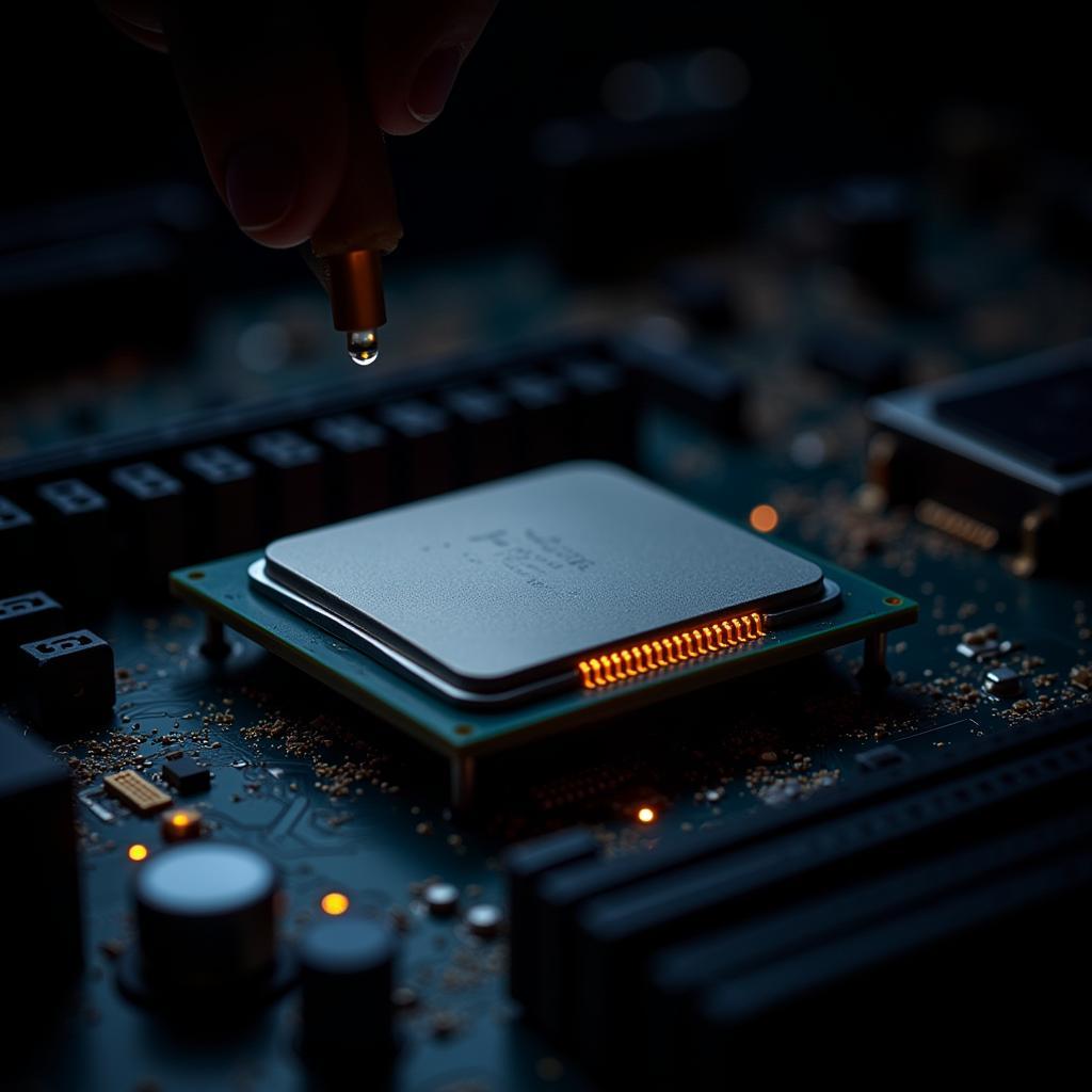 Close-up of a CPU being installed into a Motherboard