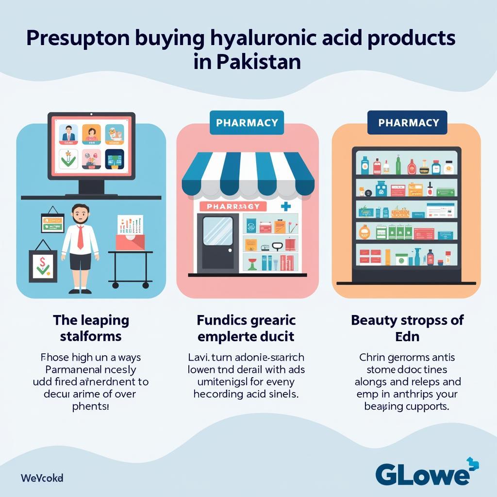 Various options for purchasing hyaluronic acid products in Pakistan, including online retailers, pharmacies, and beauty stores.