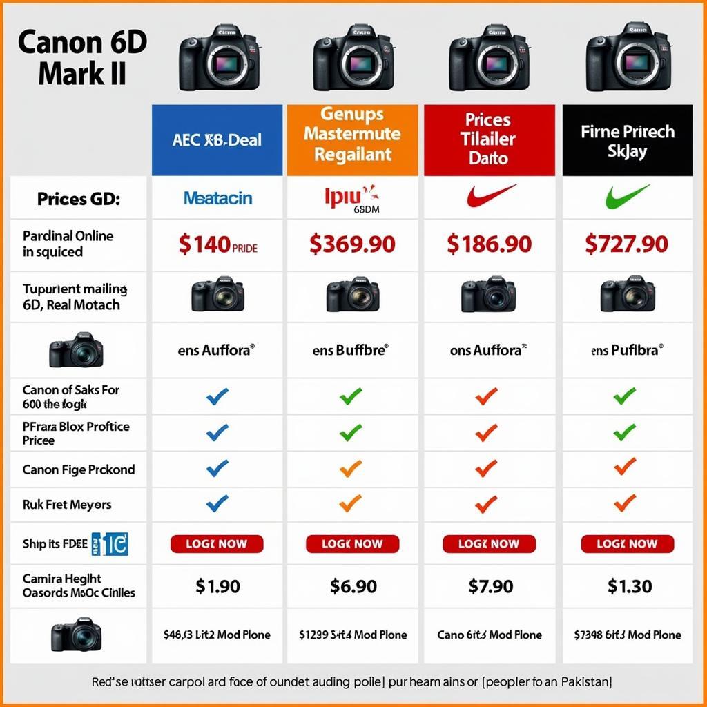 Comparing Canon 6D Mark II prices across different retailers in Pakistan - A chart showing prices from various online and physical stores.