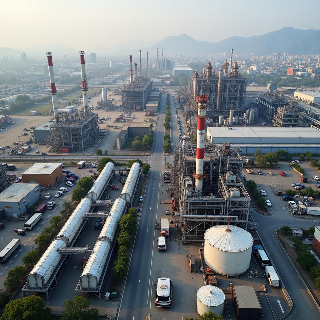 Chemical Suppliers in Pakistan: A view of an industrial area with various chemical plants and storage facilities.